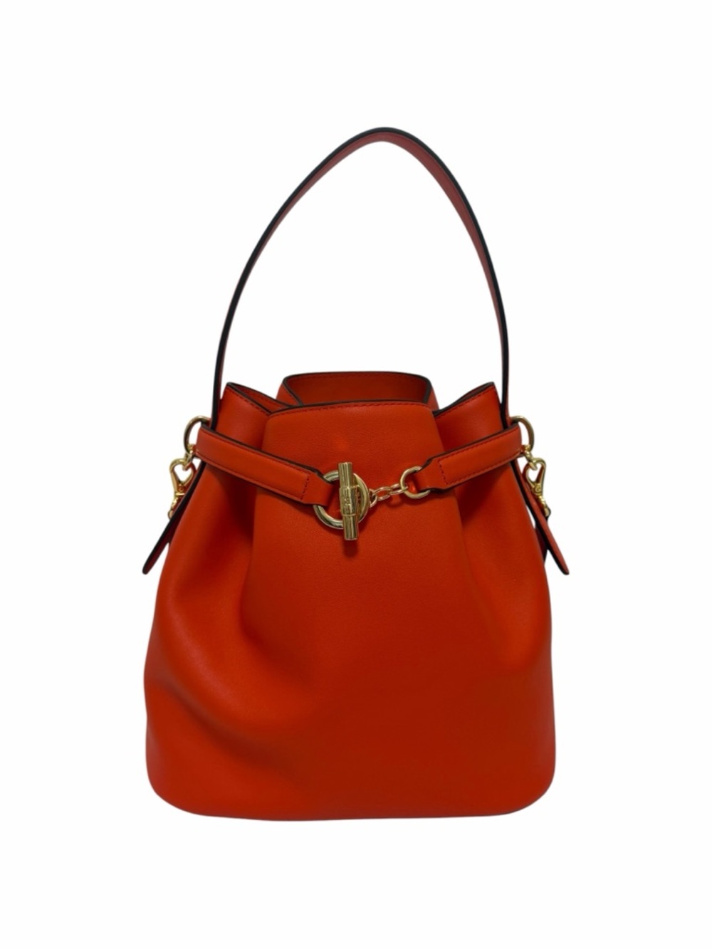 Ralph Lauren Solid Orange Leather Satchel Handbag